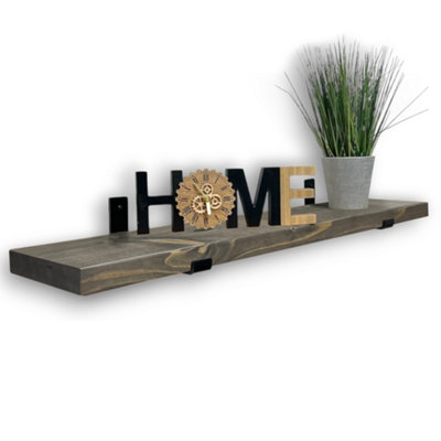 Rustic Wooden Shelf, Inverted Brackets (Driftwood Grey, 70cm (0.7m)
