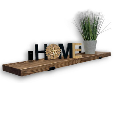 Rustic Wooden Shelf, Inverted Brackets (Walnut, 110cm (1.1m)