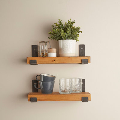 Rustic Wooden Shelves, Set of Two 40cm