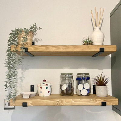 Rustic wooden Shelves Set of two Rugger Brown 70cm