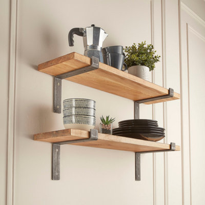 Rustic Wooden Shelves with Brackets -110cm Length- Pack of 2 - 22.5cm Deep