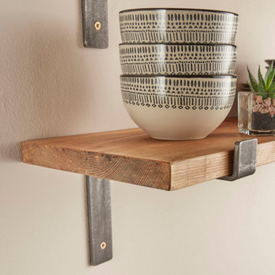 Rustic Wooden Shelves with Brackets -130cm Length- Pack of 2 - 22.5cm Deep