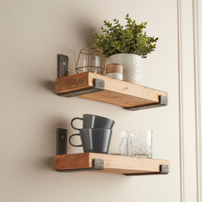 Rustic Wooden Shelves with L Brackets - Set of 2 - 150cm