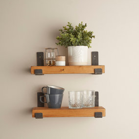 Rustic Wooden Shelves with L Brackets - Set of 2 - 40cm