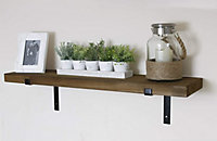 Rustic Wooden Wall Shelf with 2 Brackets