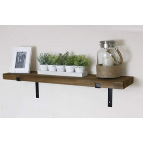 Rustic Wooden Wall Shelf with 2 Brackets