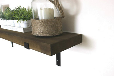 Rustic Wooden Wall Shelf with 2 Brackets