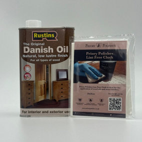 Rustins Danish Oil, 1 Litre & Free Priory Polishes Lint Free Cloth