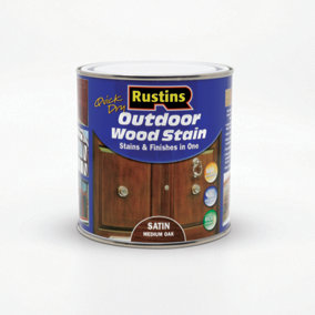 Rustins Quick Dry Outdoor Wood Stain Satin - Medium Oak 1ltr