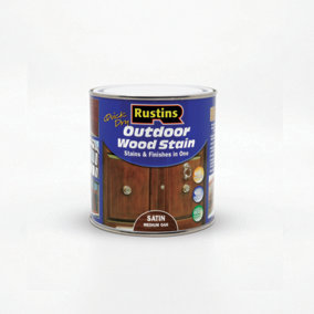 Rustins Quick Dry Outdoor Wood Stain Satin - Medium Oak 250ml