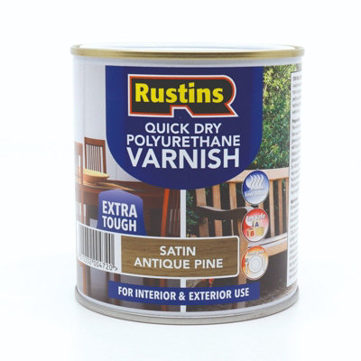 Rustins Quick Drying Polyurethane Varnish Satin Antique Pine 1L