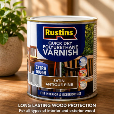 Rustins Quick Drying Polyurethane Varnish Satin Antique Pine 1L