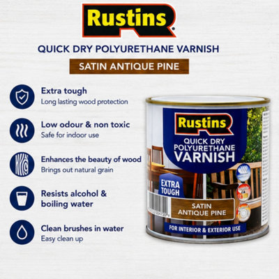 Rustins Quick Drying Polyurethane Varnish Satin Antique Pine 1L