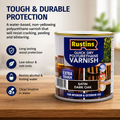 Rustins Quick Drying Polyurethane Varnish Satin Dark Oak 1L