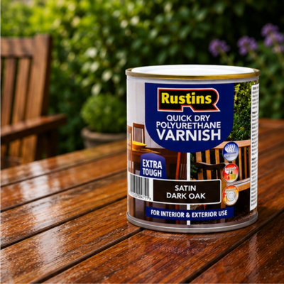 Rustins Quick Drying Polyurethane Varnish Satin Dark Oak 1L