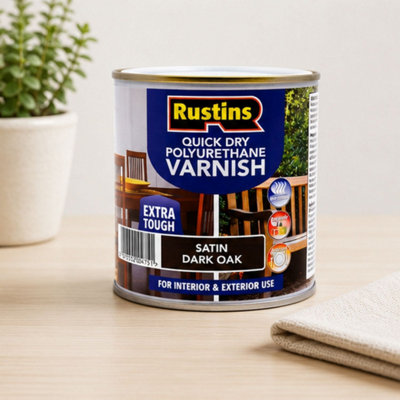 Rustins Quick Drying Polyurethane Varnish Satin Dark Oak 1L