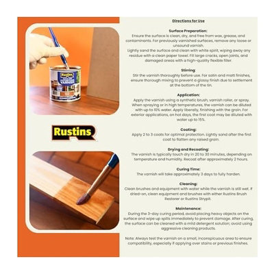 Rustins Quick Drying Polyurethane Varnish Satin Mahogany 250ml