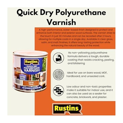Rustins Quick Drying Polyurethane Varnish Satin Pine 250ml