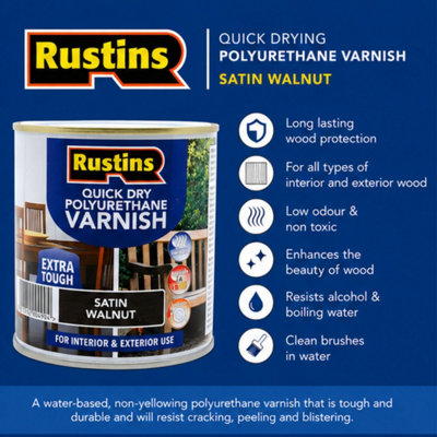 Rustins Quick Drying Polyurethane Varnish Satin Walnut 500ml