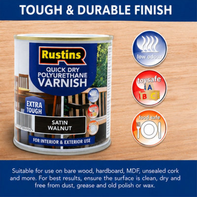 Rustins Quick Drying Polyurethane Varnish Satin Walnut 500ml