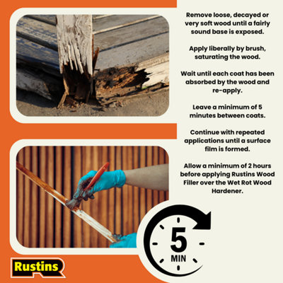 Rustins Wood Hardener for Rotted Wood - 250ml