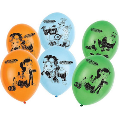 Rusty Rivets Latex Characters Balloons (Pack of 6) Orange/Sky Blue ...