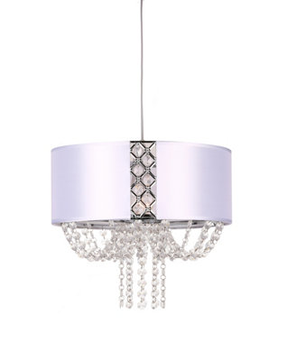 Ruth White Drum Fabric Shade with Clear Beaded Chandelier Droplets