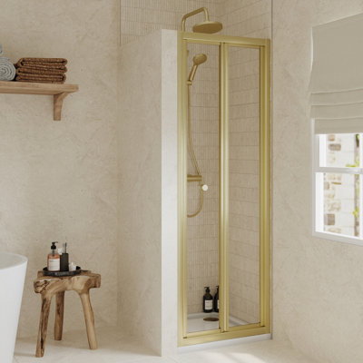 Ruwa 4mm Toughened Safety Glass Bi-Fold Shower Door - 1900 x 700mm - Brushed Brass - Balterley - 4