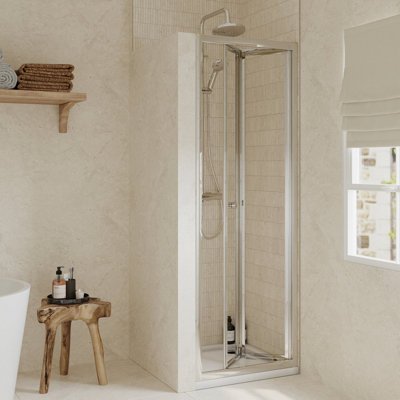 Ruwa 4mm Toughened Safety Glass Bi-Fold Shower Door - 1900 x 700mm - Chrome - Balterley
