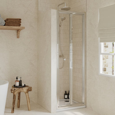 Ruwa 4mm Toughened Safety Glass Bi-Fold Shower Door - 1900 x 700mm - Chrome - Balterley - 3