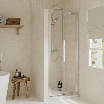 Ruwa 4mm Toughened Safety Glass Bi-Fold Shower Door - 1900 x 760mm - Chrome - Balterley - 3