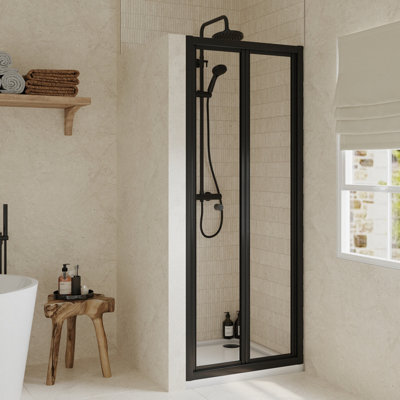 Ruwa 4mm Toughened Safety Glass Bi-Fold Shower Door - 1900 x 760mm - Matt Black - Balterley - 4