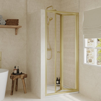 Ruwa 4mm Toughened Safety Glass Bi-Fold Shower Door - 1900 x 900mm - Brushed Brass - Balterley