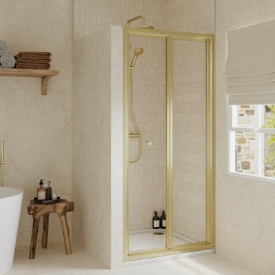Ruwa 4mm Toughened Safety Glass Bi-Fold Shower Door - 1900 x 900mm - Brushed Brass - Balterley - 4