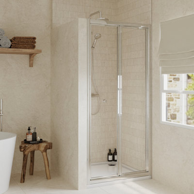 Ruwa 4mm Toughened Safety Glass Bi-Fold Shower Door - 1900 x 900mm - Chrome - Balterley