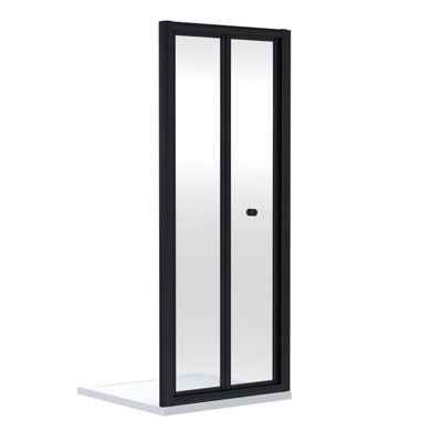 Ruwa 4mm Toughened Safety Glass Bi-Fold Shower Door - 1900 x 900mm - Matt Black - Balterley