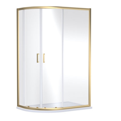 Ruwa 6mm Toughened Safety Glass Offset Quadrant Shower Enclosure - 1900 x 1200 x 800mm - Brushed Brass - Balterley