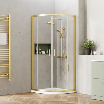 Ruwa 6mm Toughened Safety Glass Quadrant Shower Enclosure - 1900 x 800 x 800mm - Brushed Brass - Balterley
