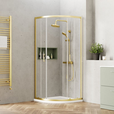 Ruwa 6mm Toughened Safety Glass Quadrant Shower Enclosure - 1900 x 800 x 800mm - Brushed Brass - Balterley - 3