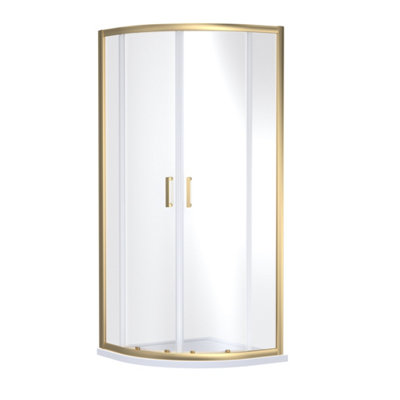 Ruwa 6mm Toughened Safety Glass Quadrant Shower Enclosure - 1900 x 900 x 900mm - Brushed Brass - Balterley