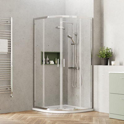 Ruwa 6mm Toughened Safety Glass Quadrant Shower Enclosure - 1900 x 900 x 900mm - Chrome - Balterley
