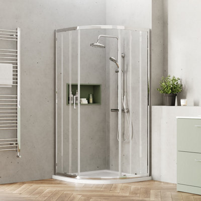 Ruwa 6mm Toughened Safety Glass Quadrant Shower Enclosure - 1900 x 900 x 900mm - Chrome - Balterley - 3