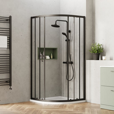 Ruwa 6mm Toughened Safety Glass Quadrant Shower Enclosure - 1900 x 900 x 900mm - Matt Black - Balterley - 3