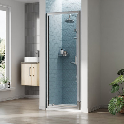 Ruwa 6mm Toughened Safety Glass Reversible Pivot Shower Door - 1900 x 760mm - Chrome - Balterley