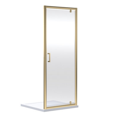 Ruwa 6mm Toughened Safety Glass Reversible Pivot Shower Door - 1900 x 800mm - Brushed Brass - Balterley