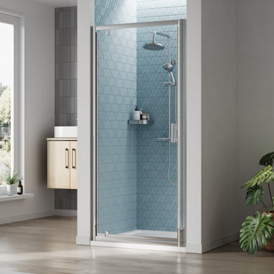 Ruwa 6mm Toughened Safety Glass Reversible Pivot Shower Door - 1900 x 900mm - Chrome - Balterley