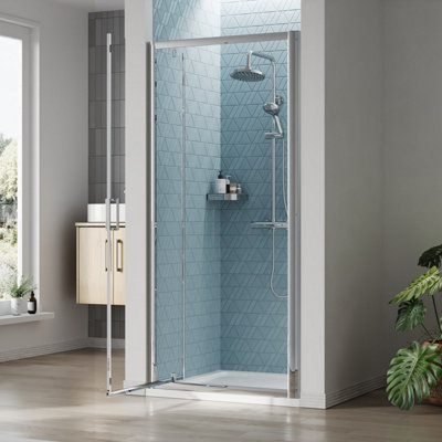 Ruwa 6mm Toughened Safety Glass Reversible Pivot Shower Door - 1900 x 900mm - Chrome - Balterley - 4