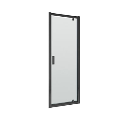 Ruwa 6mm Toughened Safety Glass Reversible Pivot Shower Door - 800mm - Black - Balterley