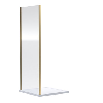 Ruwa 6mm Toughened Safety Glass Side Panel - 1900 x 900mm - Brushed Brass - Balterley