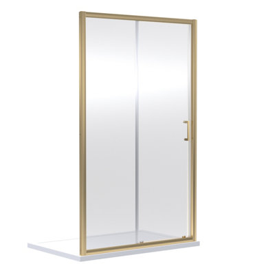Ruwa 6mm Toughened Safety Glass Sliding Shower Door - 1900 x 1200mm - Brushed Brass - Balterley